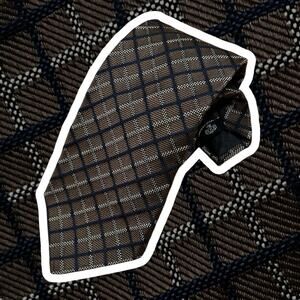 Faconnable Necktie Brown Grid Check Plaid Silk Hand Made in France Tie